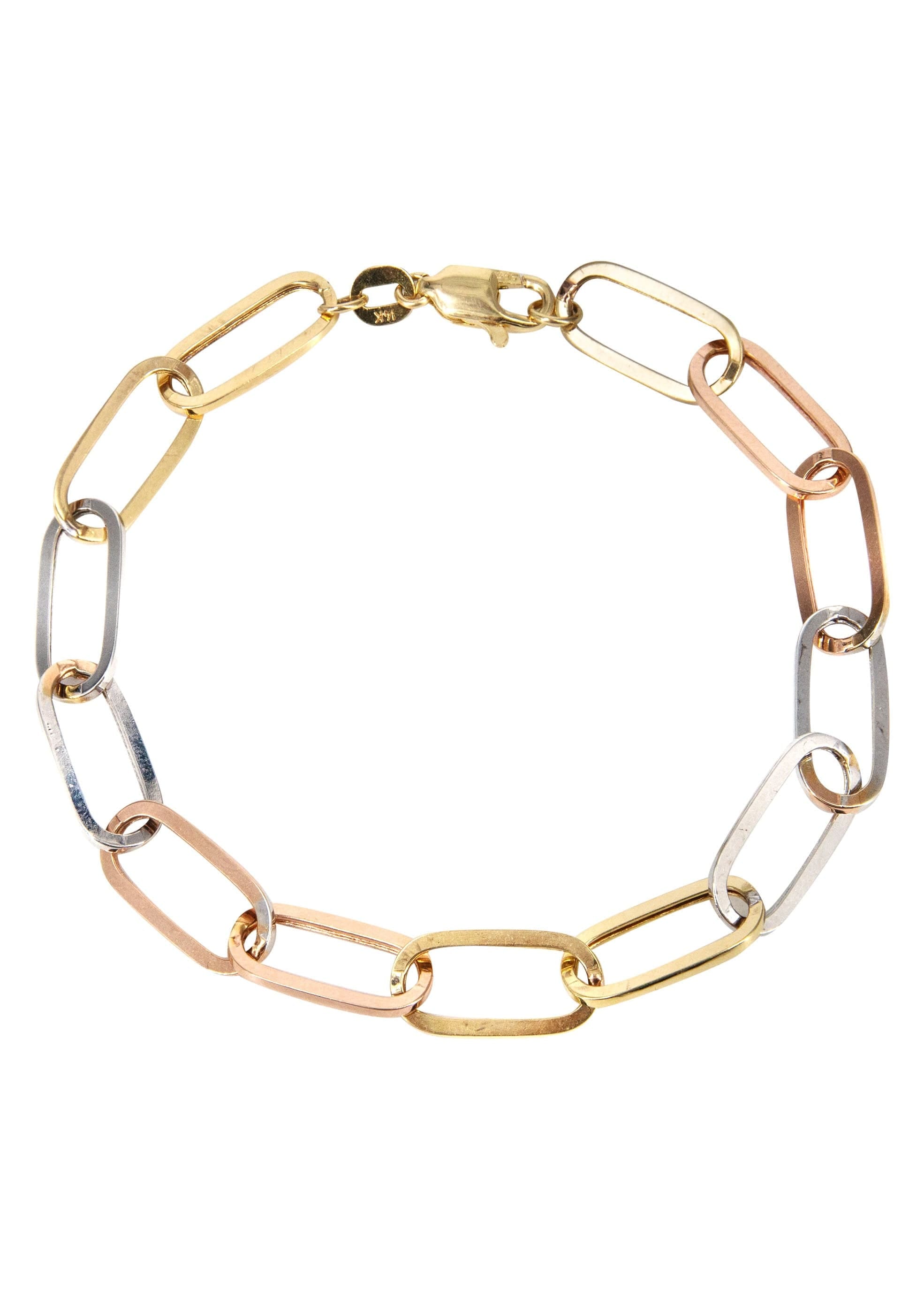 MANUFACTURER 41 Semi Solid Tri Color Paper Clip Gold Bracelet 14K