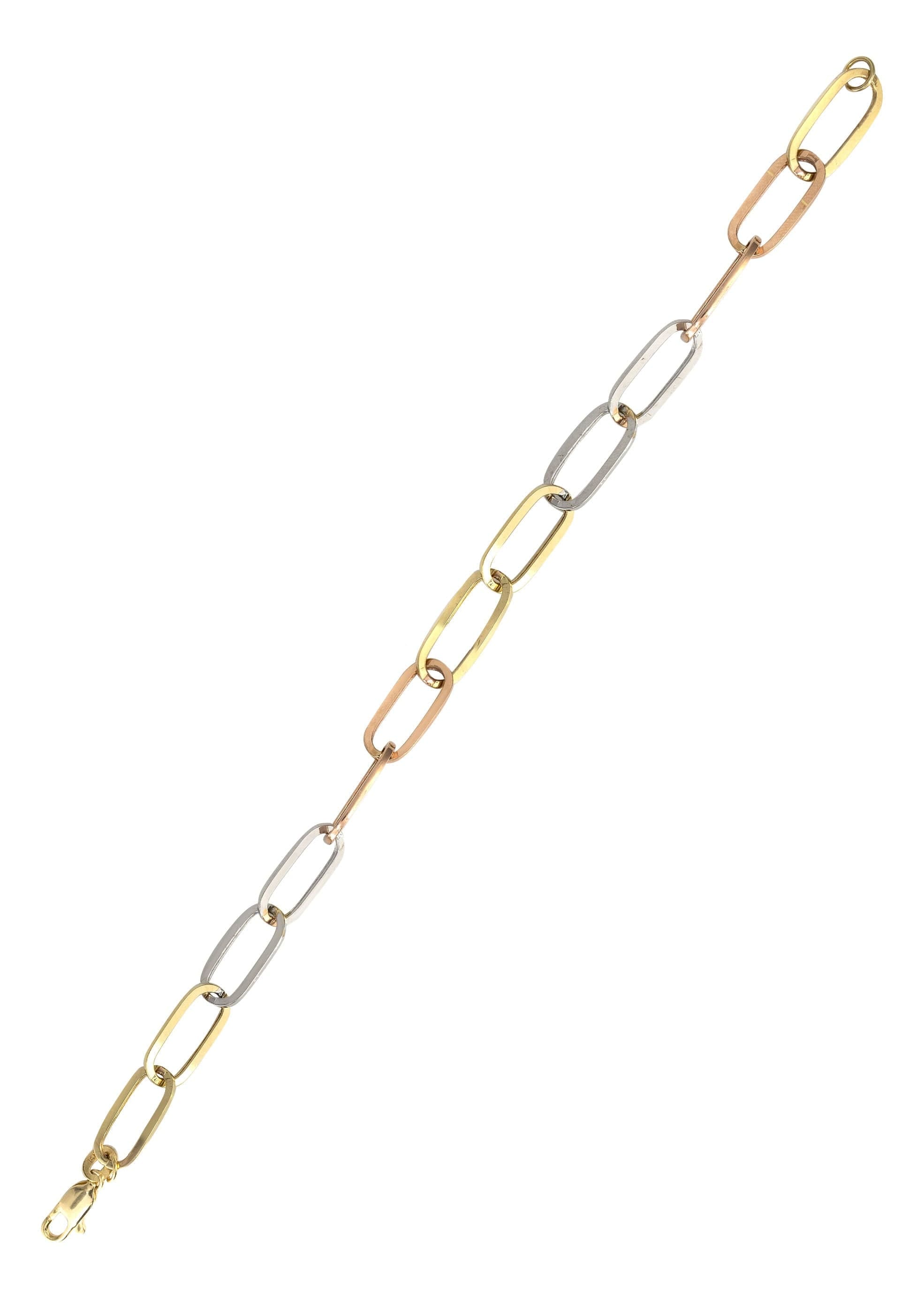 MANUFACTURER 41 Semi Solid Tri Color Paper Clip Gold Bracelet 14K