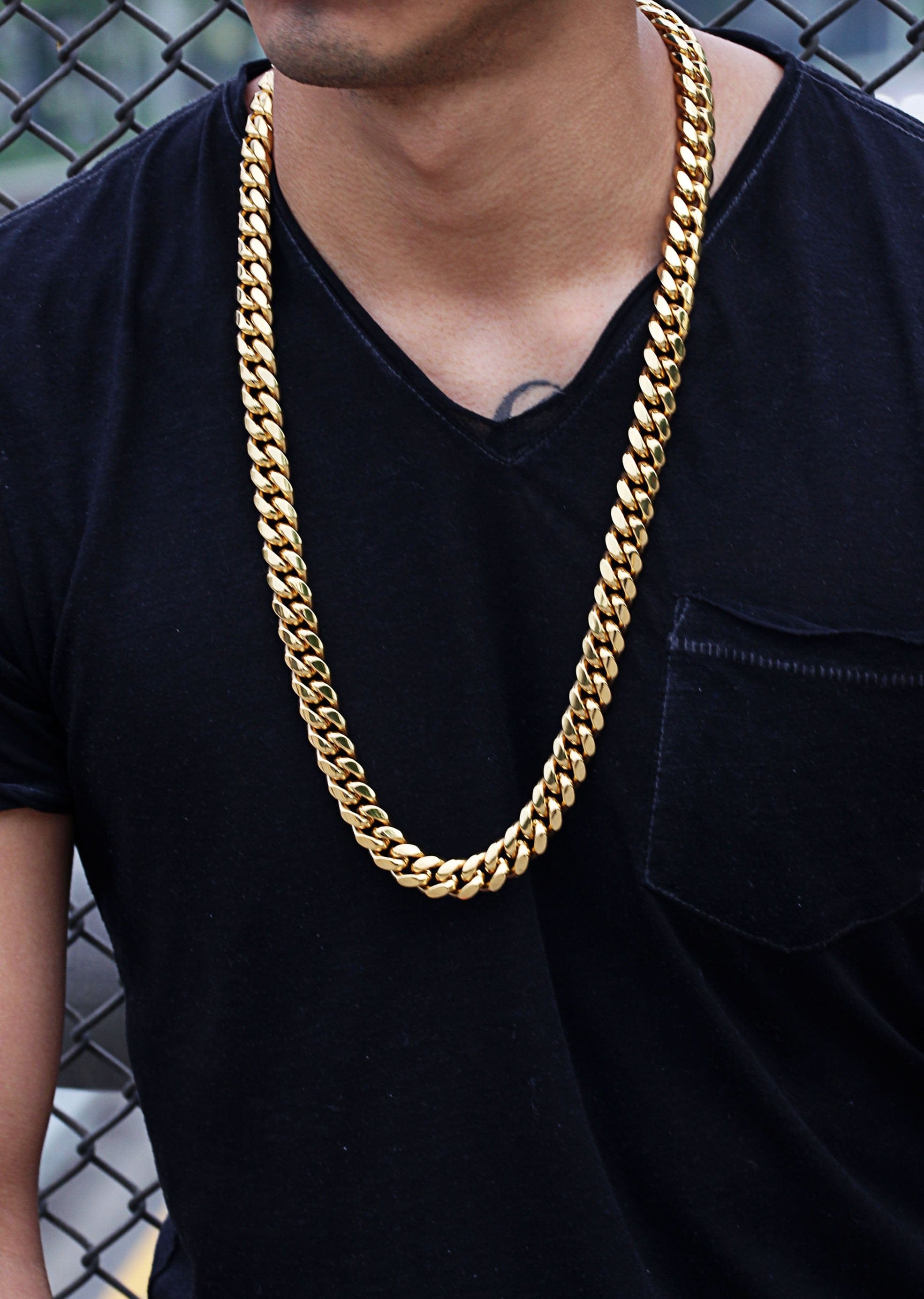 manufacturer 30 Solid Gold Plated Miami Cuban Link Chain & Bracelet ( 14 Mm )