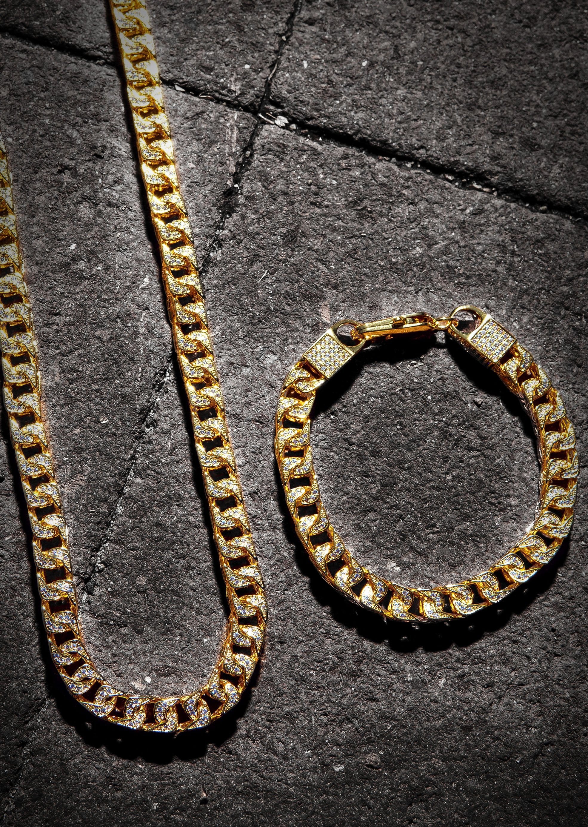 manufacturer 30 Solid Gold Plated Iced Out Franco Chain & Bracelet ( 8 Mm )