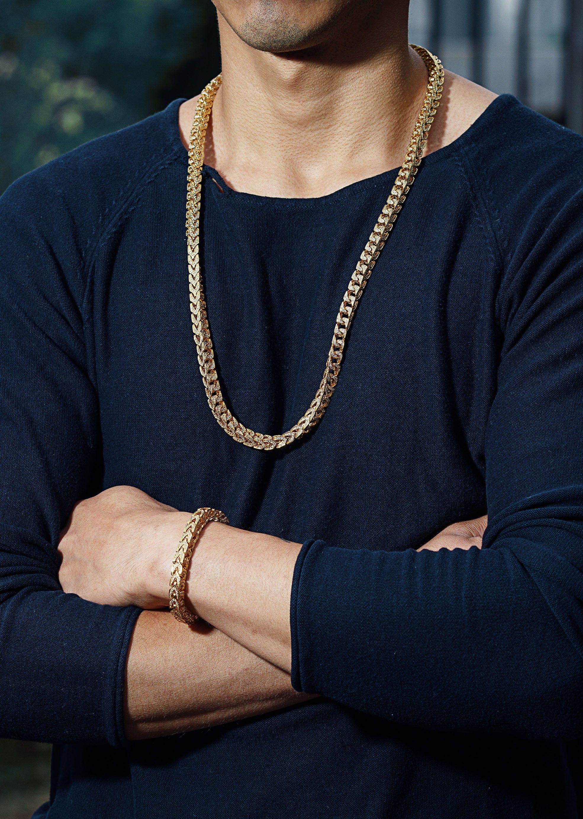 manufacturer 30 Solid Gold Plated Iced Out Franco Chain & Bracelet ( 8 Mm )