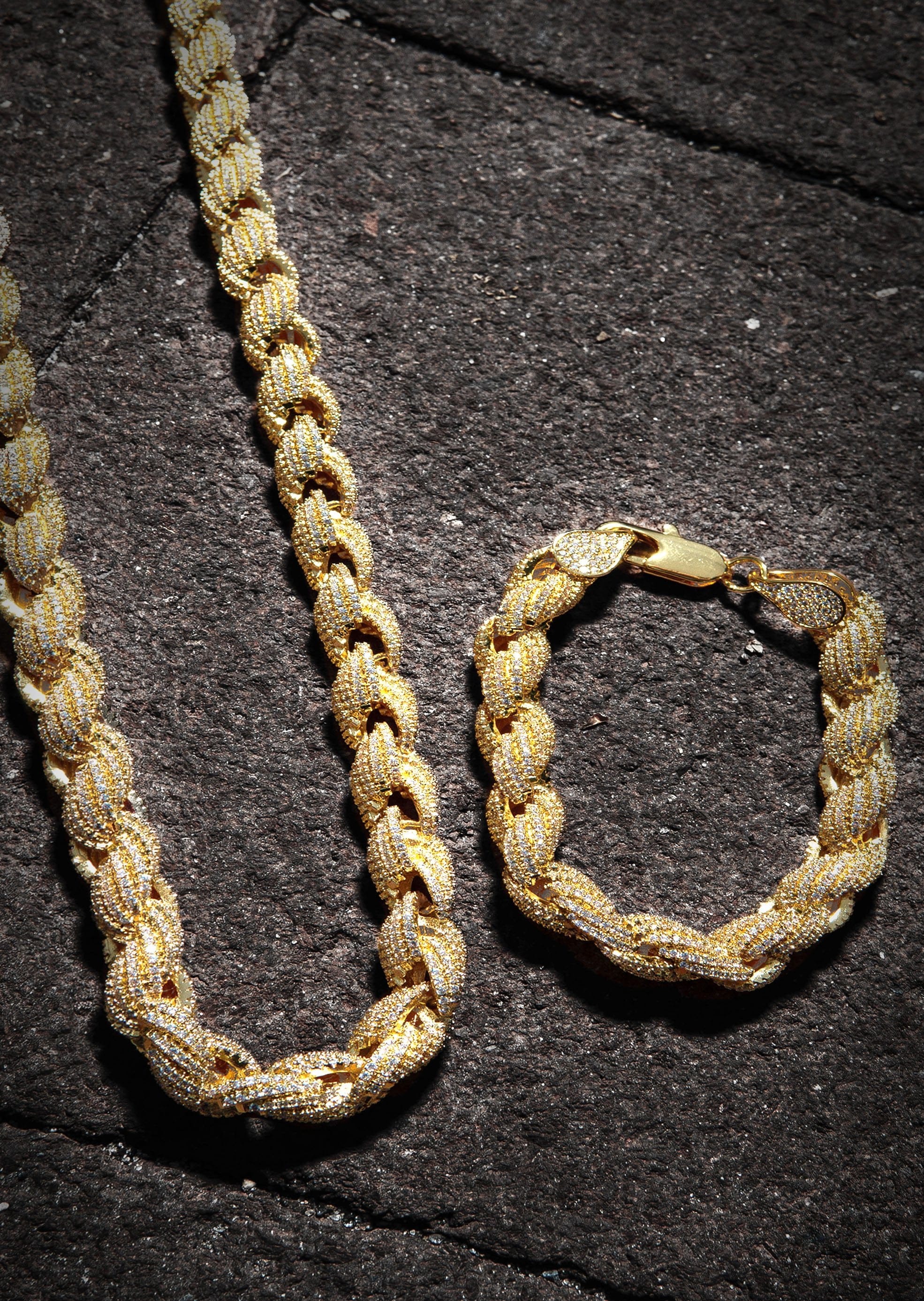 manufacturer 30 Solid Gold Plated Iced Out Rope Chain & Bracelet ( 10 Mm )