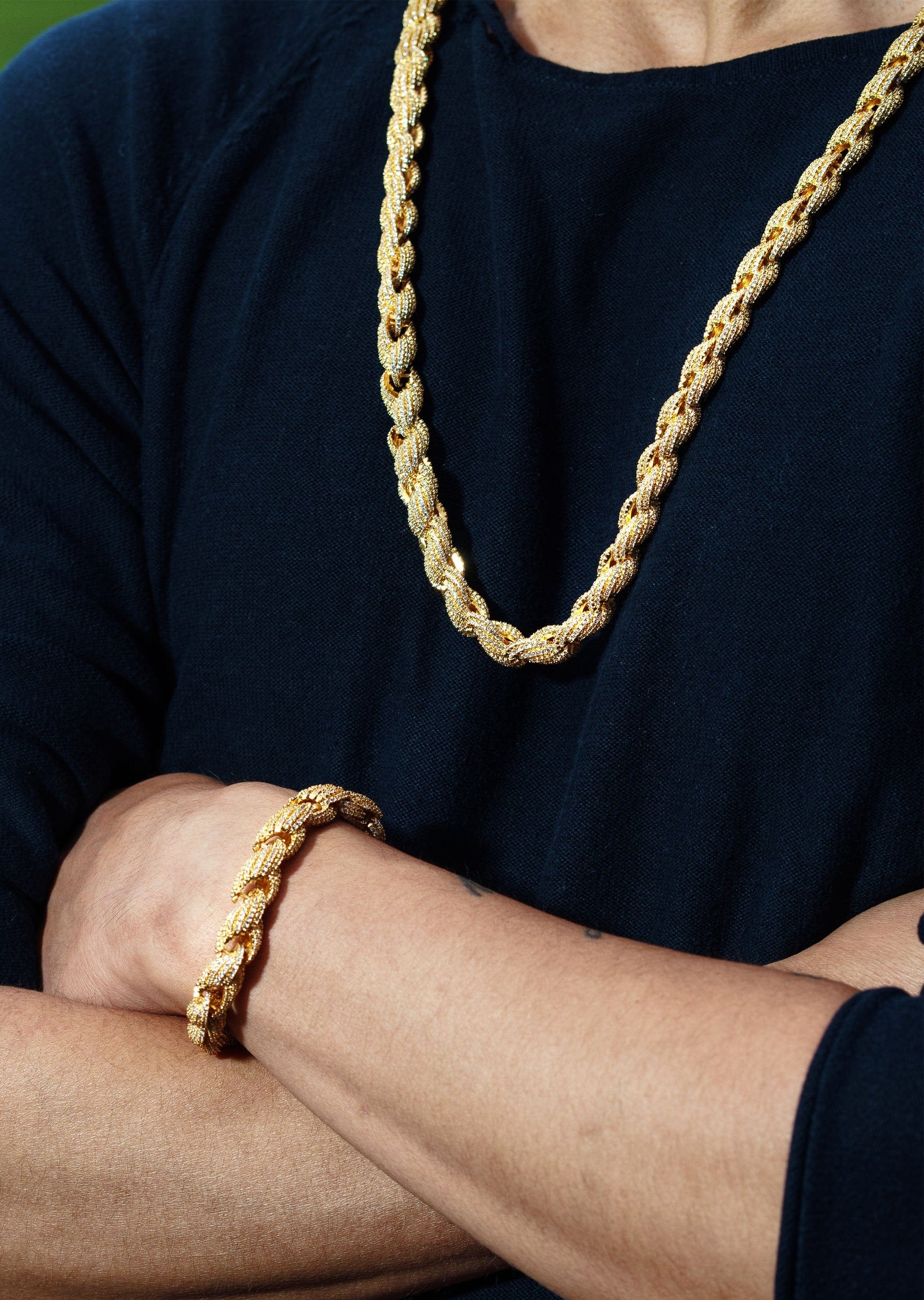 manufacturer 30 Solid Gold Plated Iced Out Rope Chain & Bracelet ( 10 Mm )