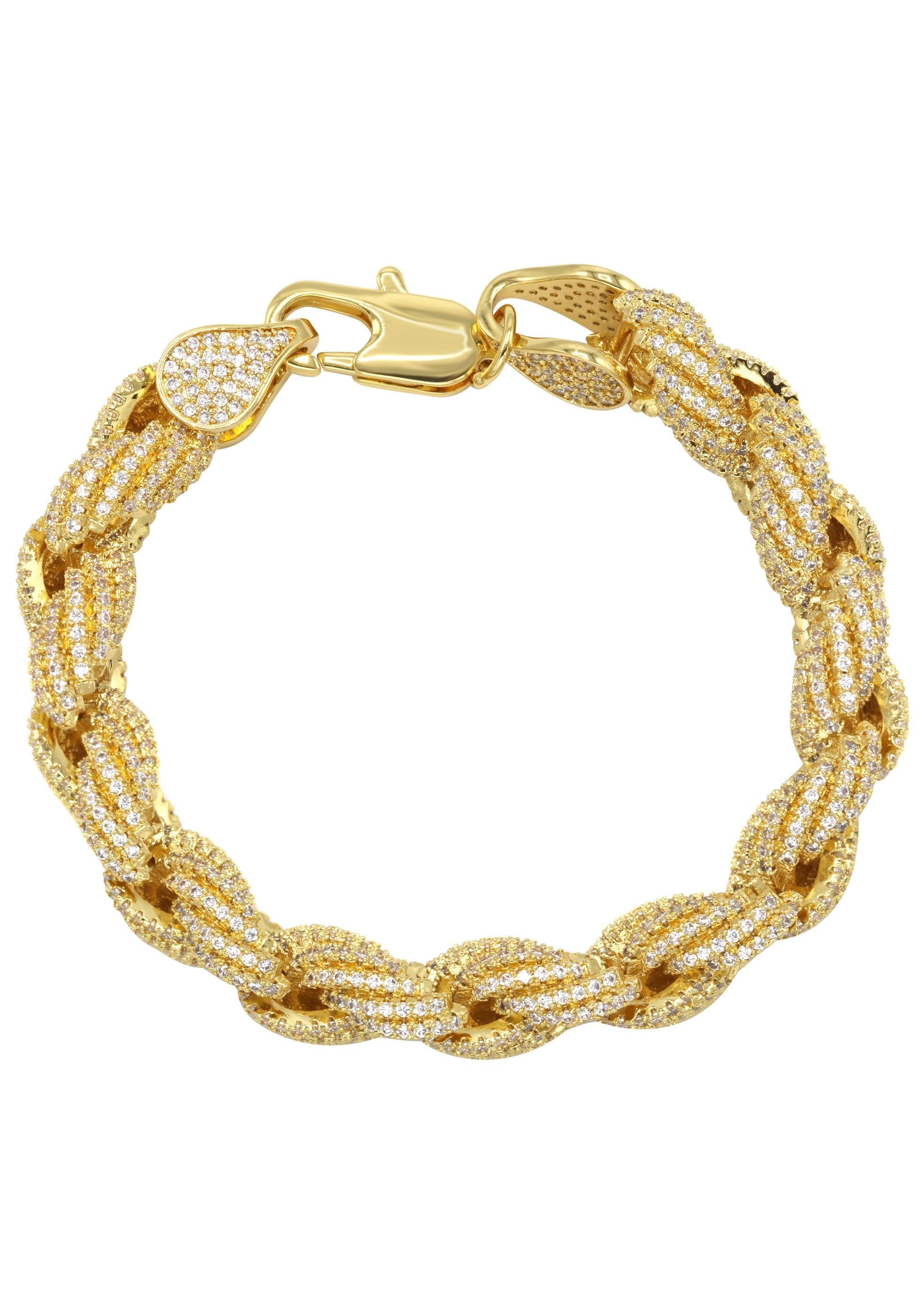 manufacturer 30 Solid Gold Plated Iced Out Rope Chain & Bracelet ( 10 Mm )