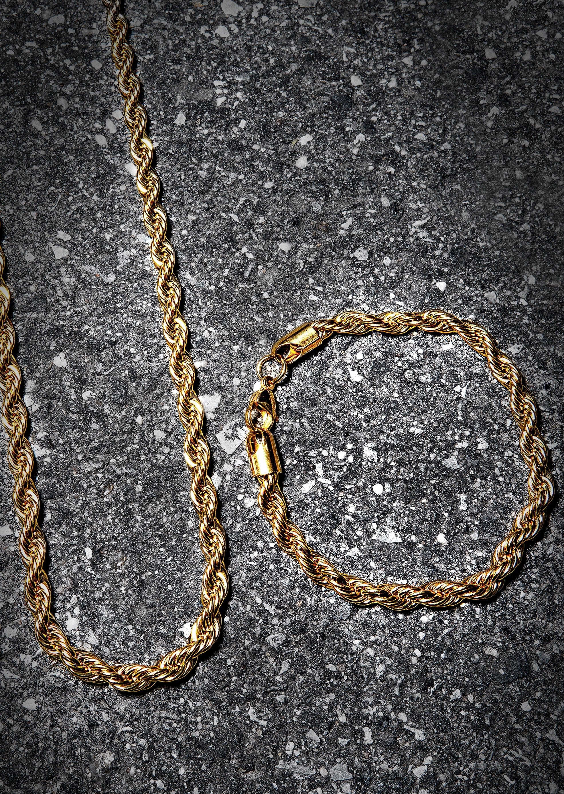 manufacturer 30 Solid Gold Plated Rope Chain & Bracelet ( 6 Mm )