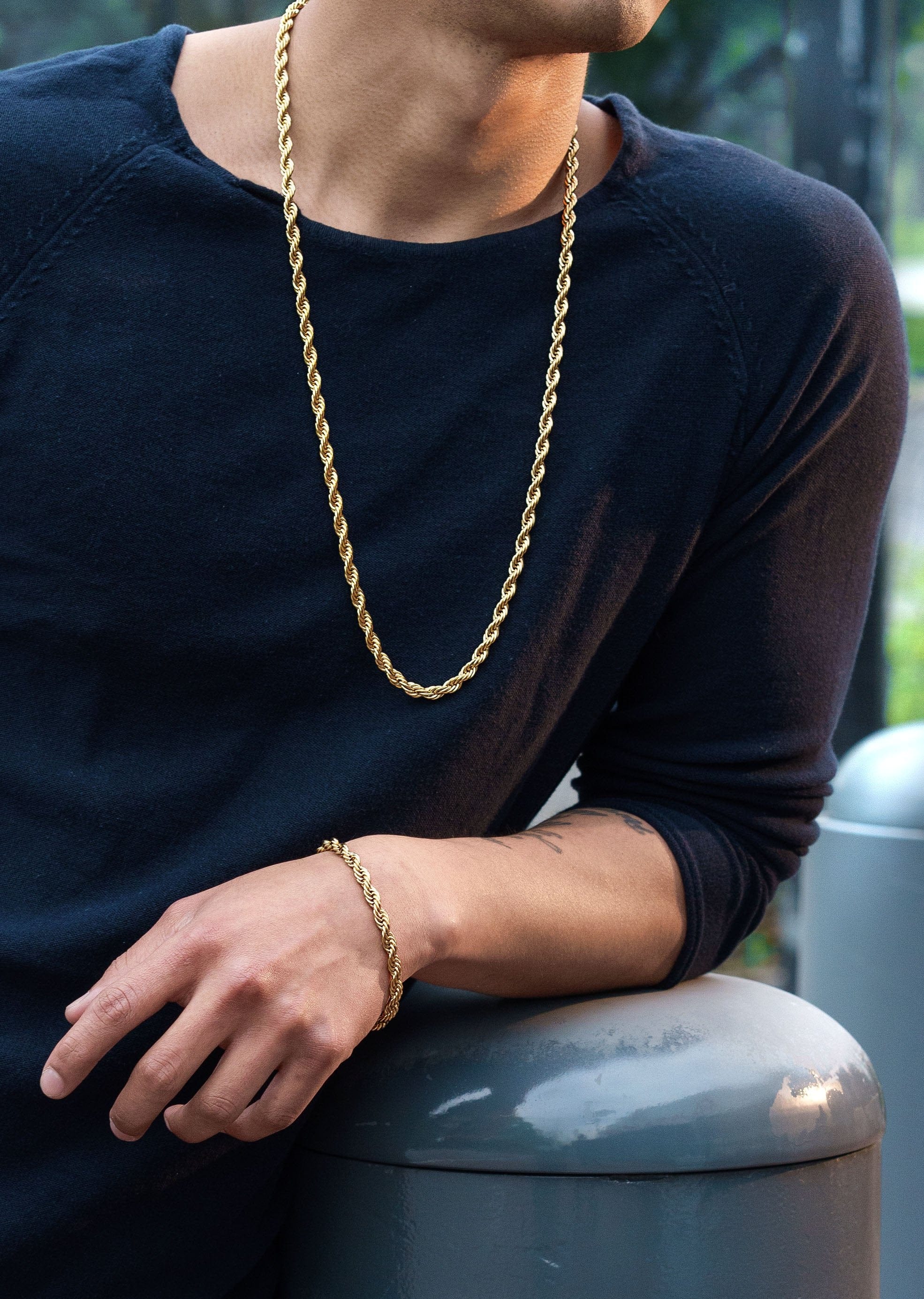 manufacturer 30 Solid Gold Plated Rope Chain & Bracelet ( 6 Mm )
