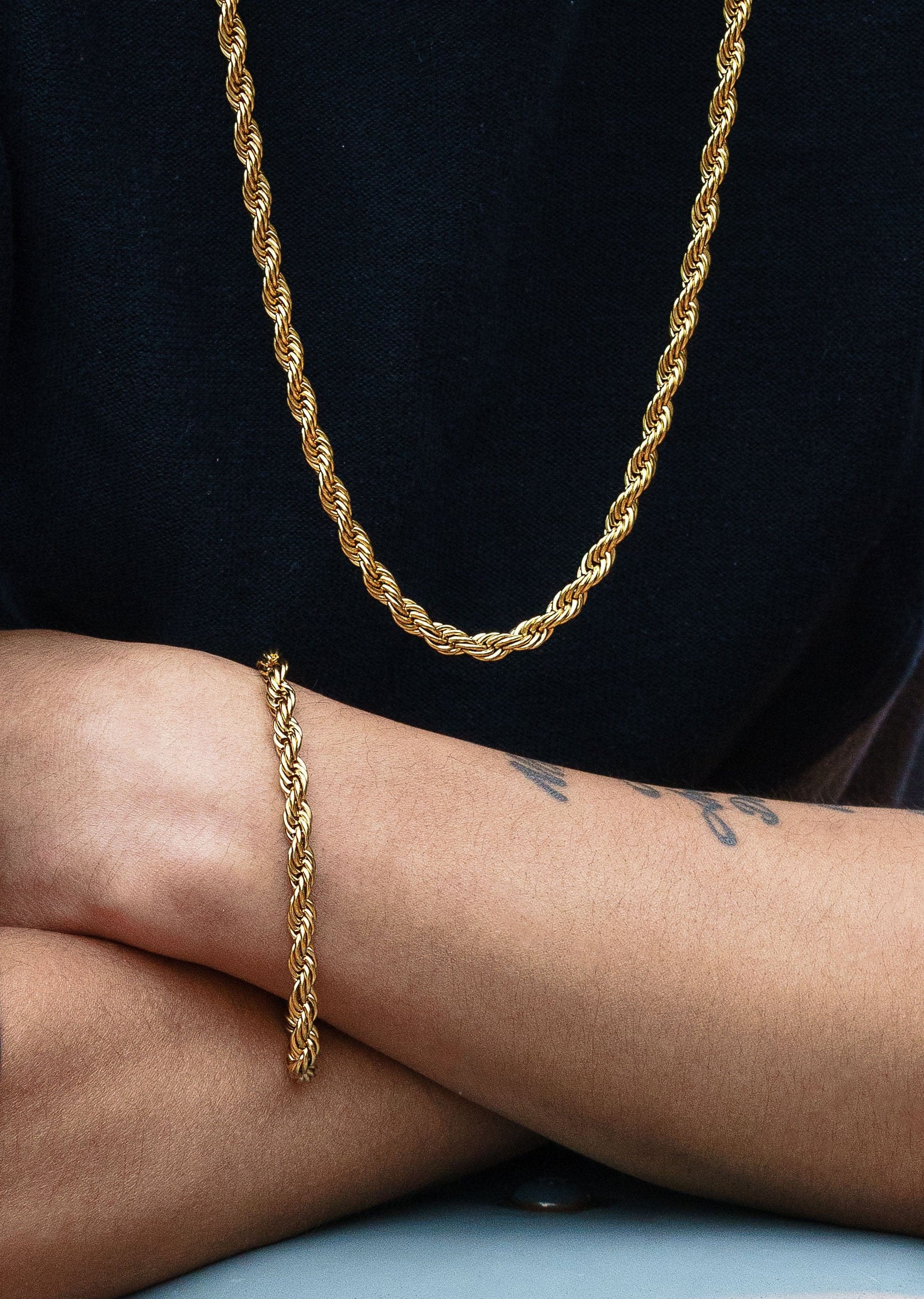 manufacturer 30 Solid Gold Plated Rope Chain & Bracelet ( 6 Mm )