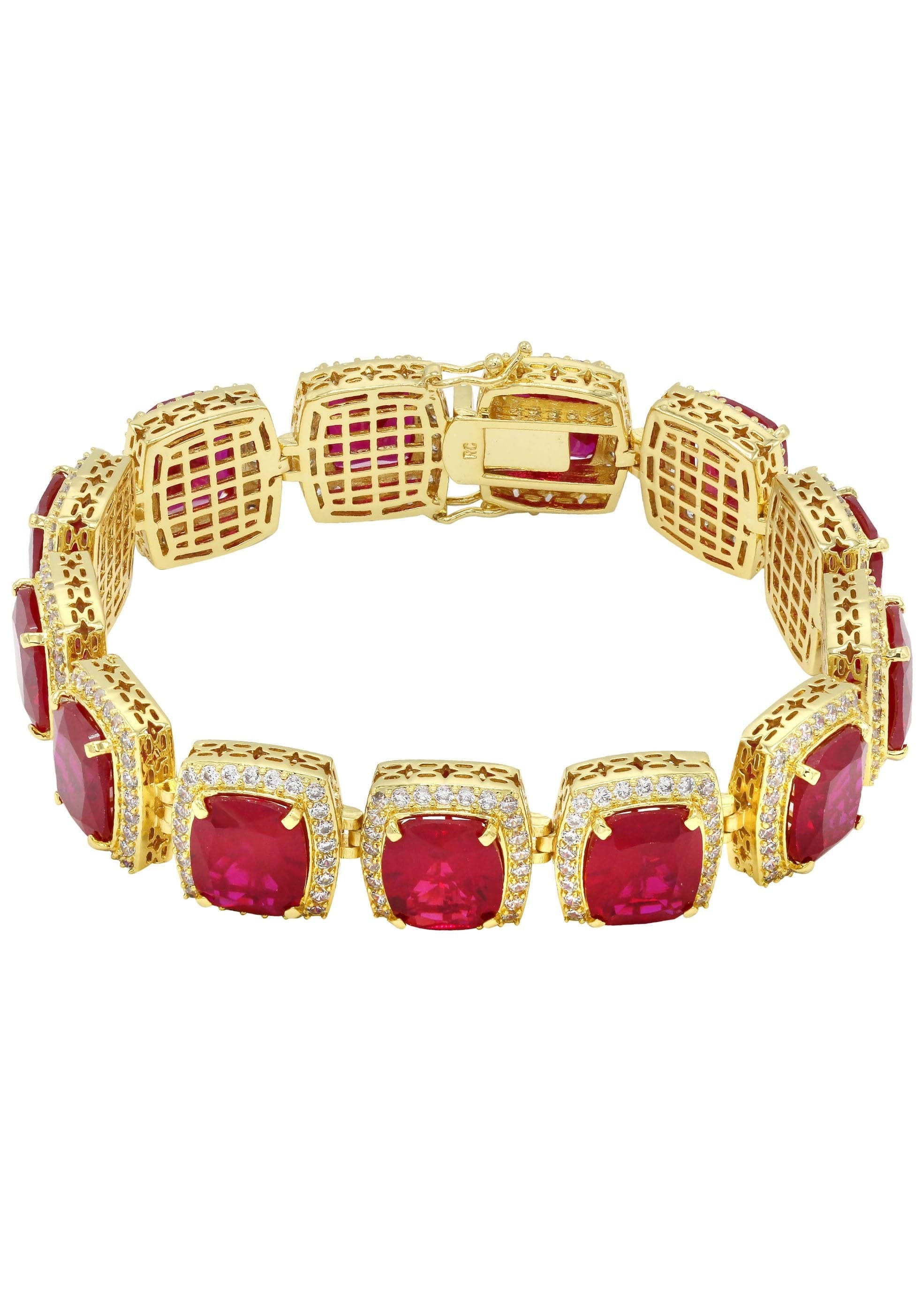 manufacturer 30 Gold Plated Mens Iced Ruby Bracelet