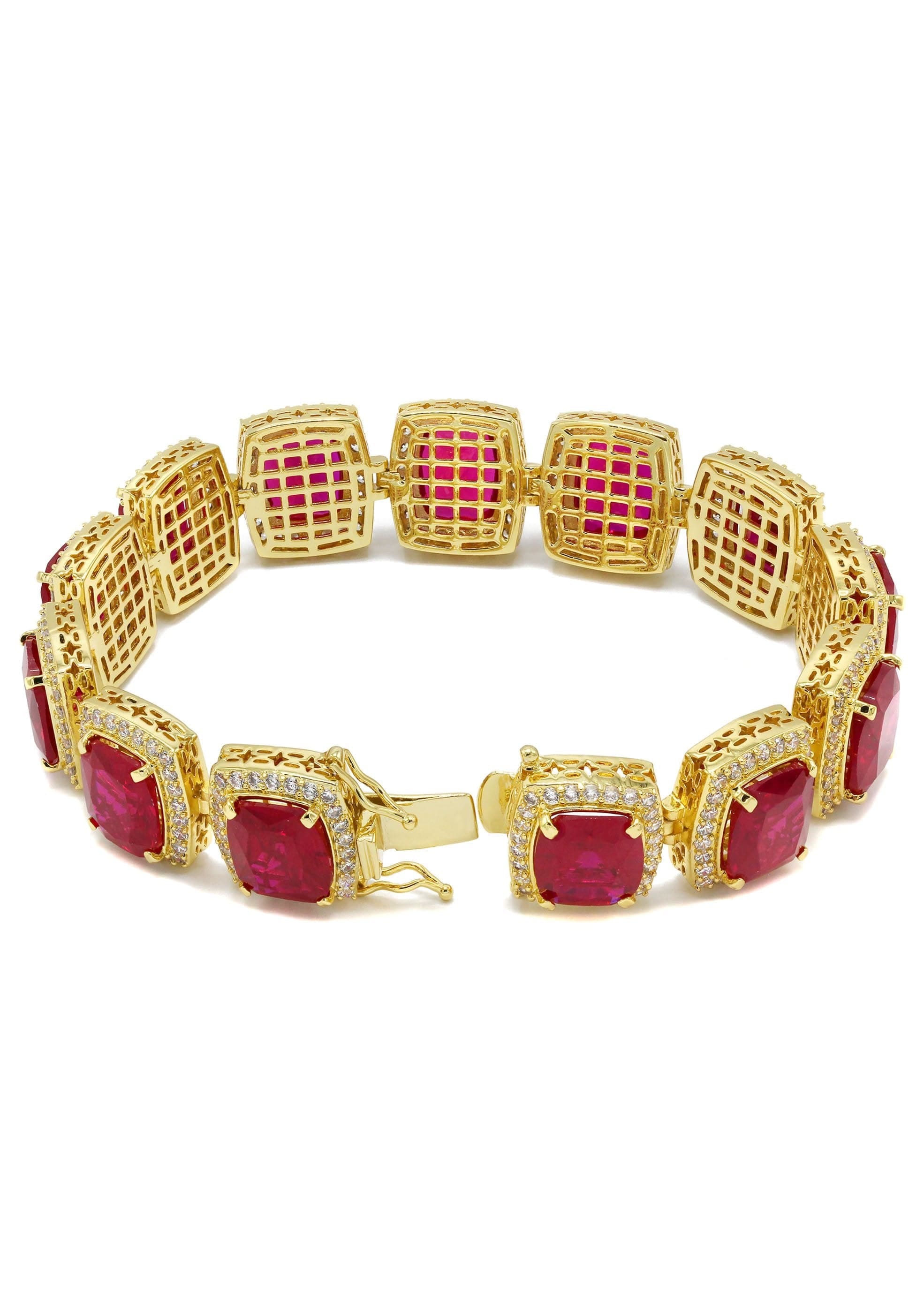manufacturer 30 Gold Plated Mens Iced Ruby Bracelet