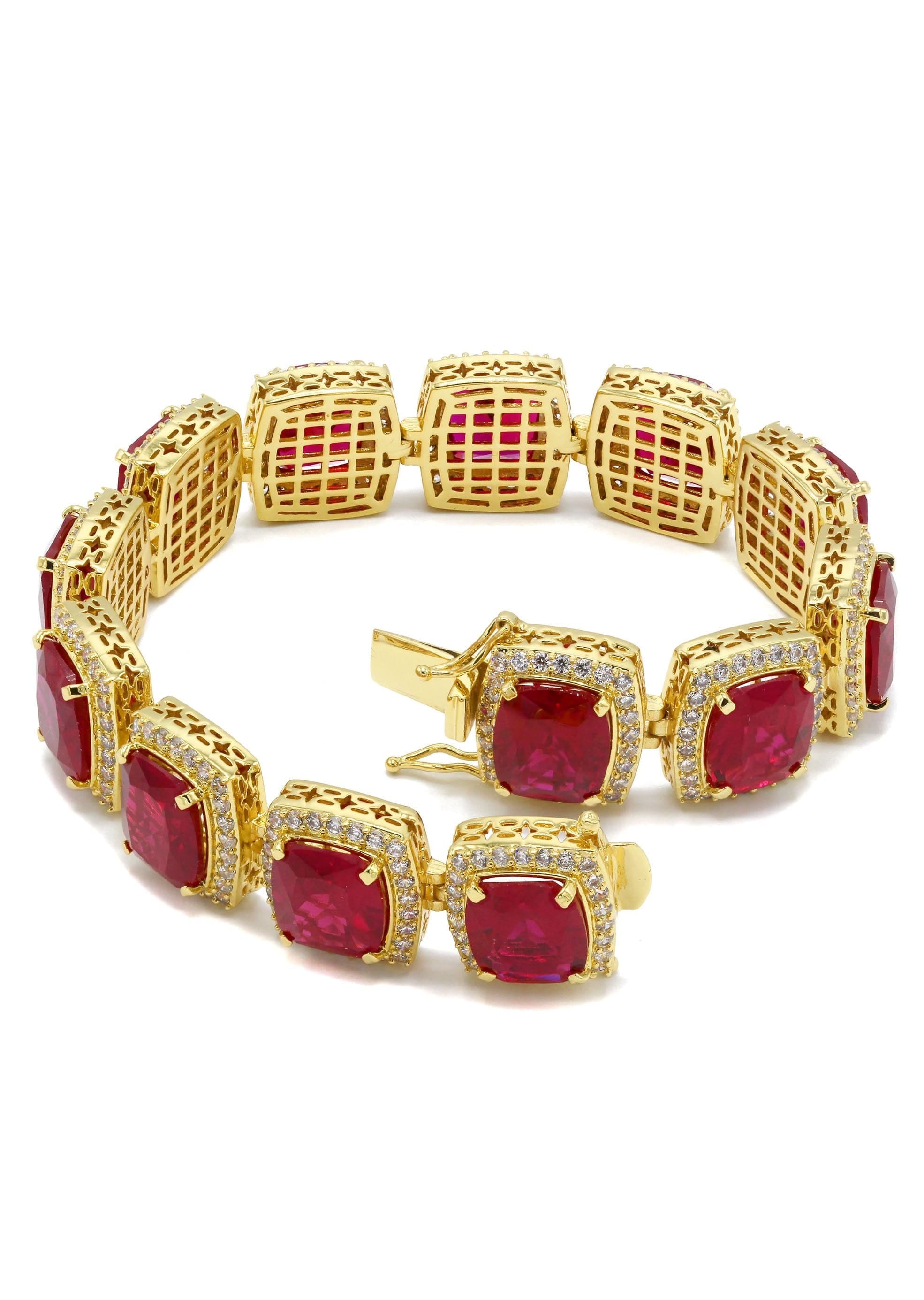 manufacturer 30 Gold Plated Mens Iced Ruby Bracelet