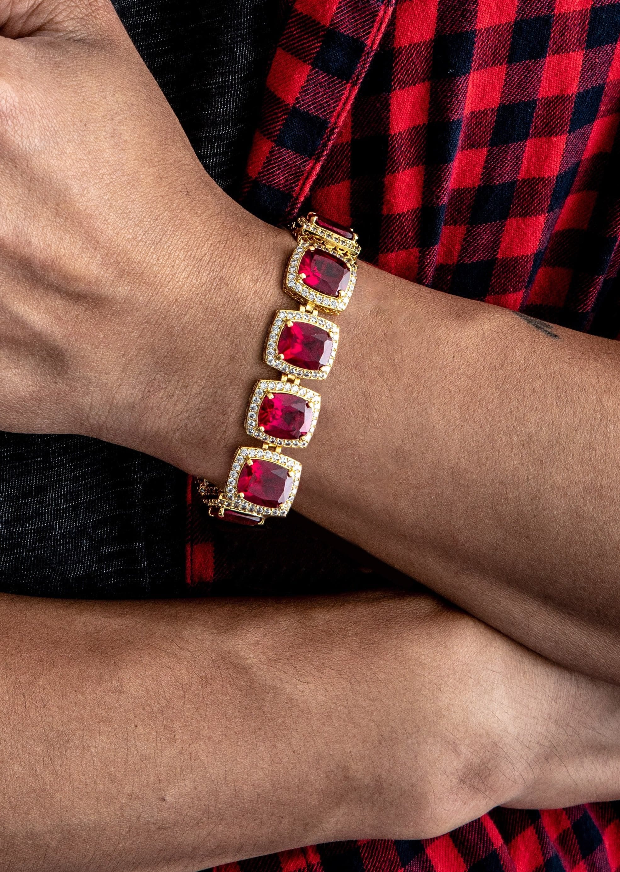 manufacturer 30 Gold Plated Mens Iced Ruby Bracelet