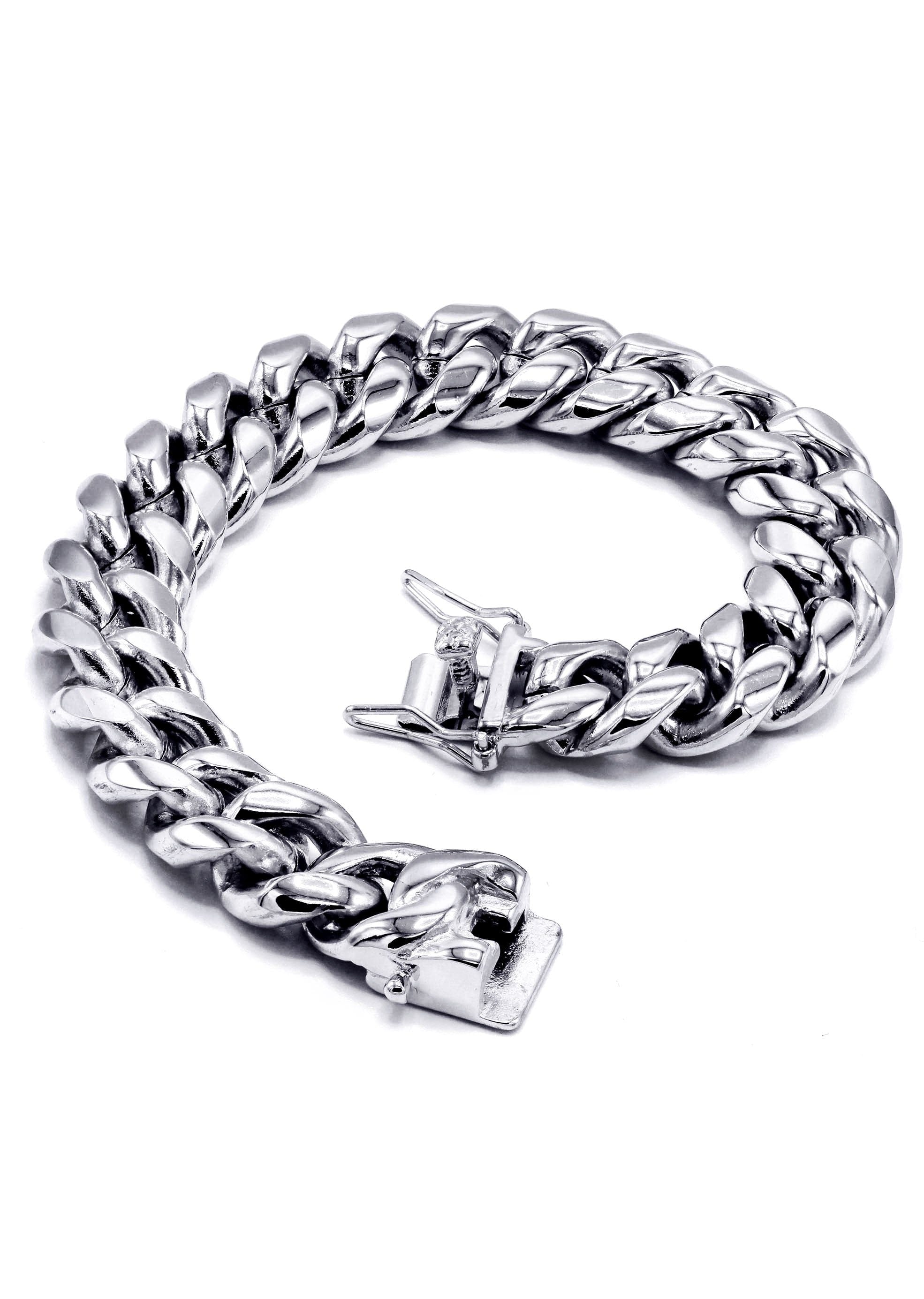 manufacturer 30 White Gold Plated Mens Solid Miami Cuban Link Bracelet
