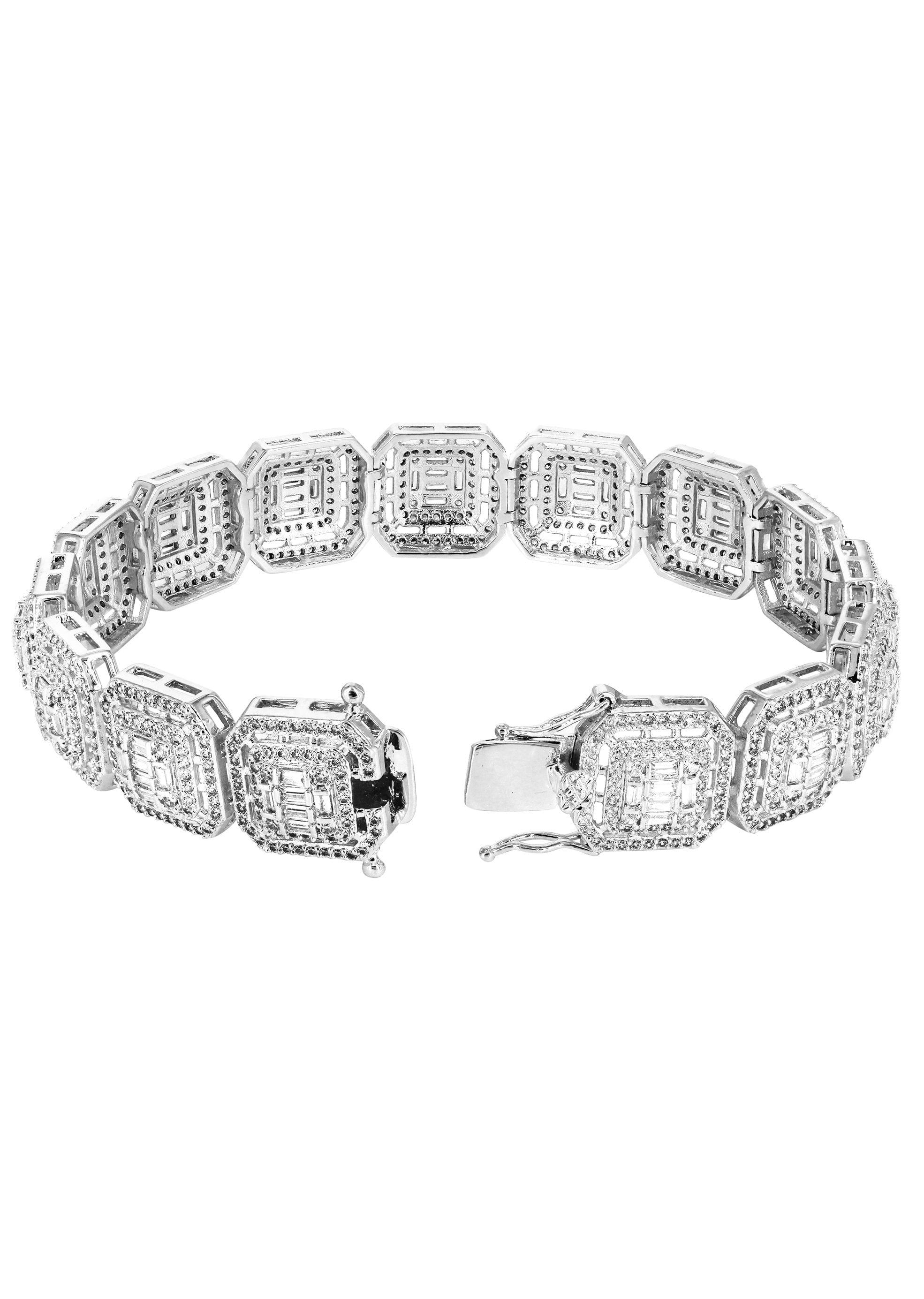 manufacturer 30 White Gold Plated Iced Out Square Cluster Bracelet