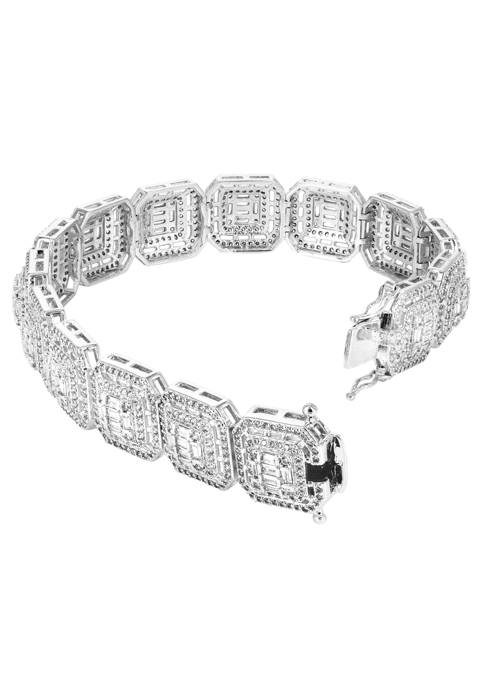 manufacturer 30 White Gold Plated Iced Out Square Cluster Bracelet