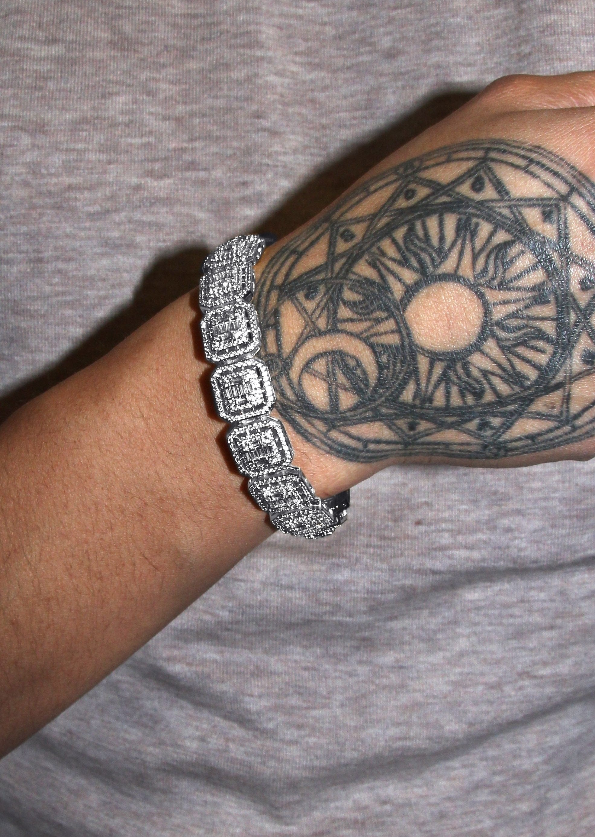 manufacturer 30 White Gold Plated Iced Out Square Cluster Bracelet