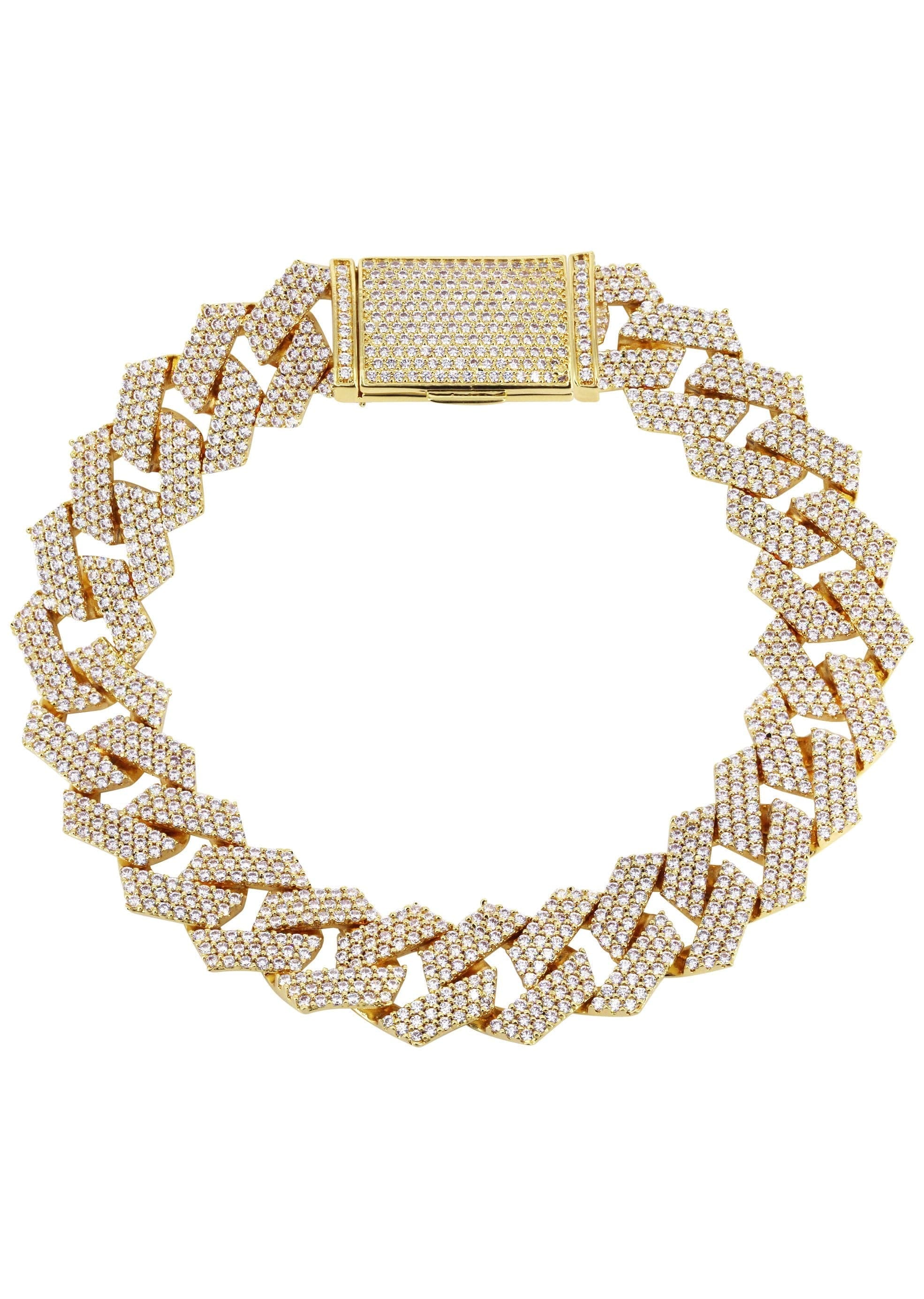 manufacturer 30 Iced Out Gold Plated Mens Prong Set Cuban Link Bracelet