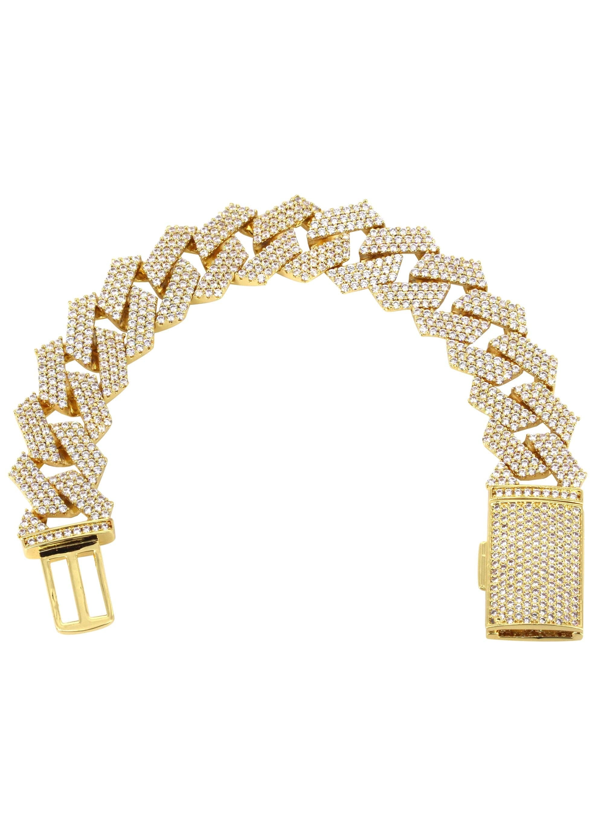 manufacturer 30 Iced Out Gold Plated Mens Prong Set Cuban Link Bracelet