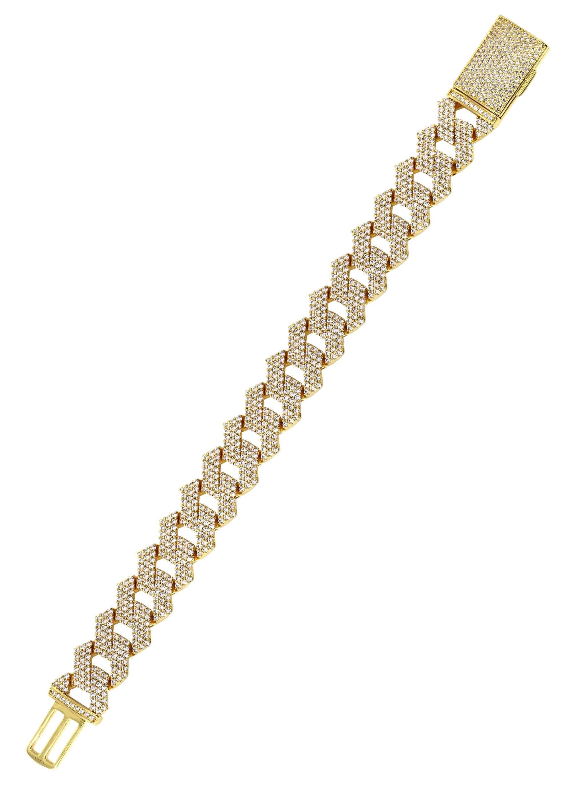 manufacturer 30 Iced Out Gold Plated Mens Prong Set Cuban Link Bracelet