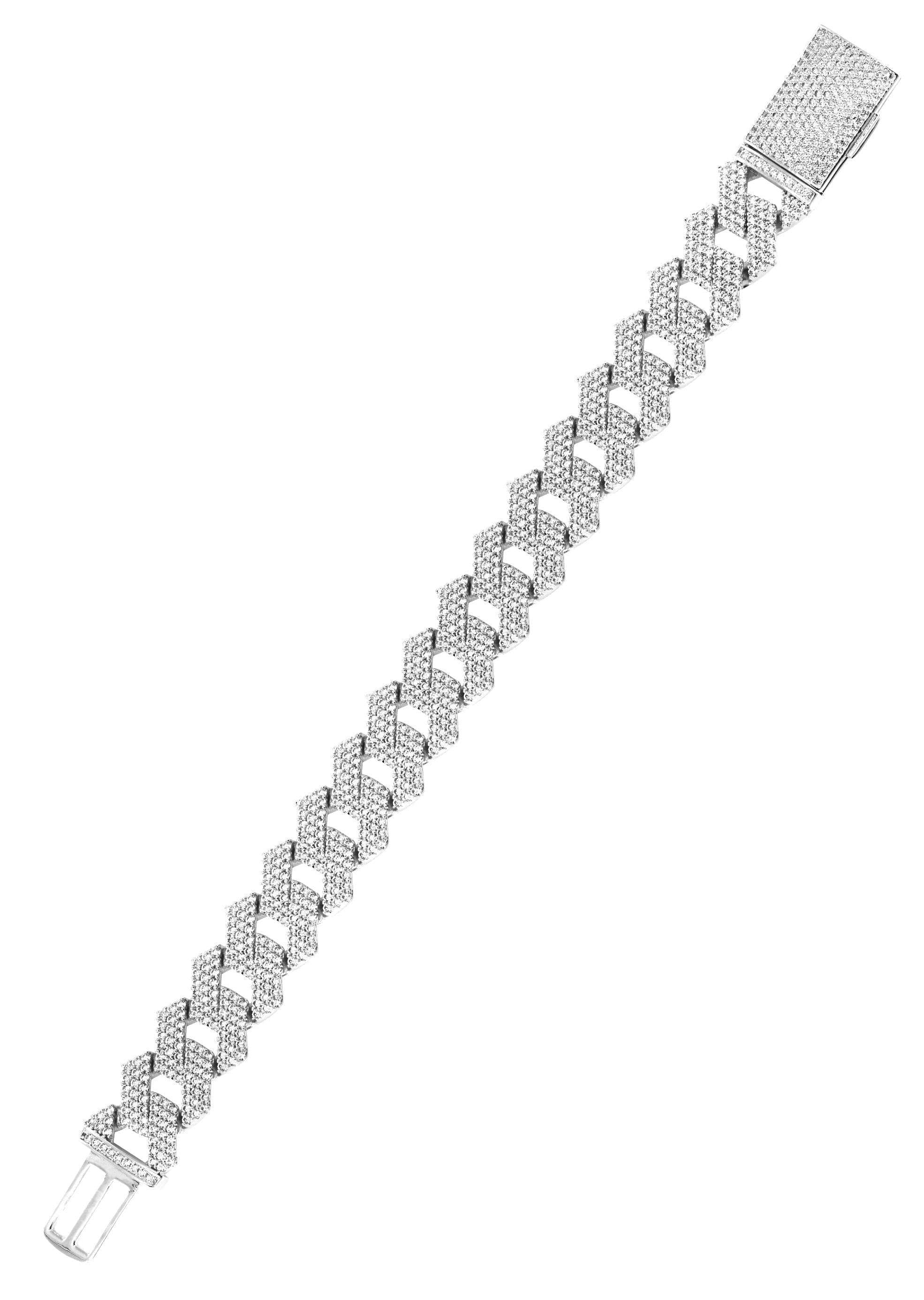 manufacturer 30 Iced Out White Gold Plated Mens Prong Set Cuban Link Bracelet