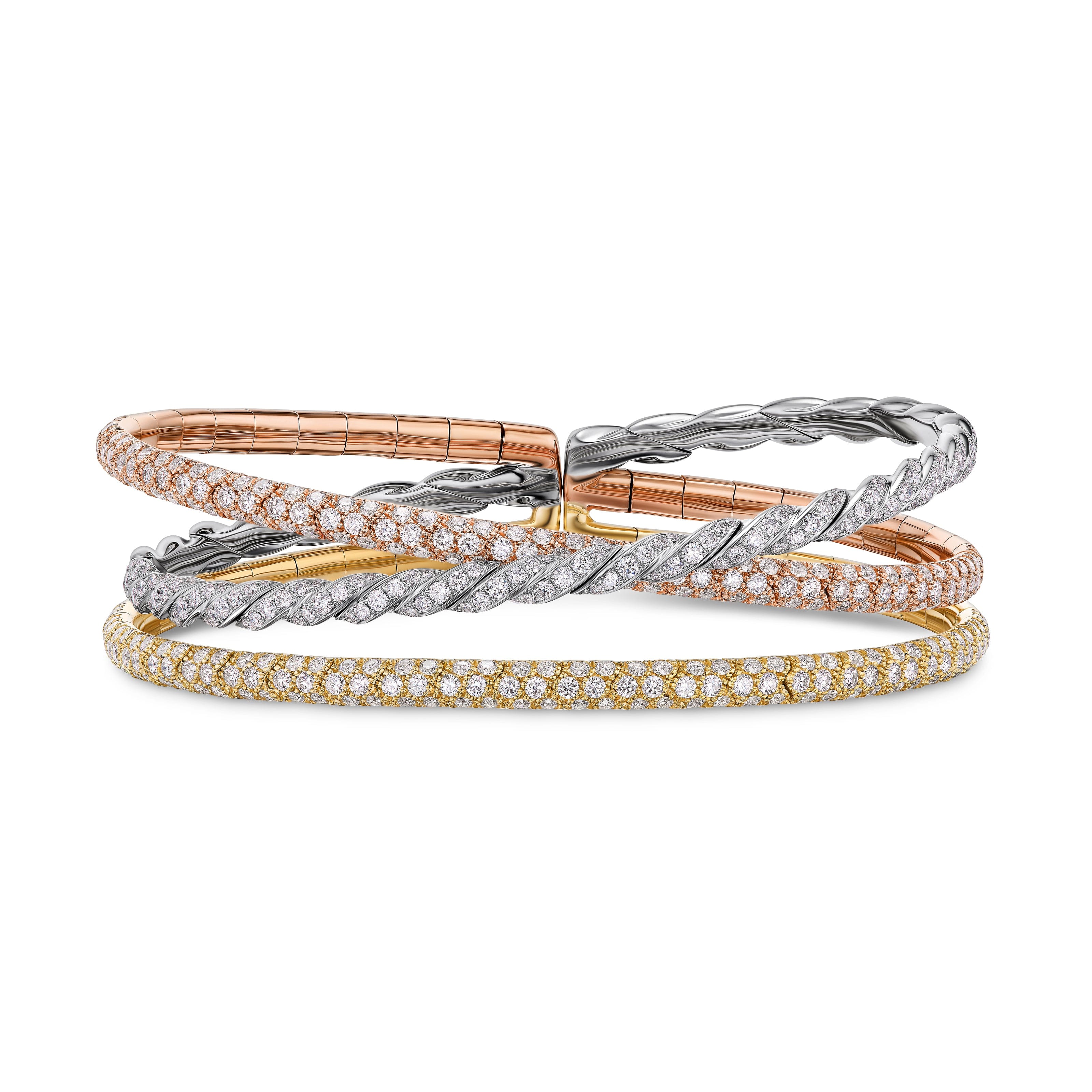 David Yurman Sculpted Cable Collection Bracelet in 18K Multi-color Gold: Yellow/White/Rose