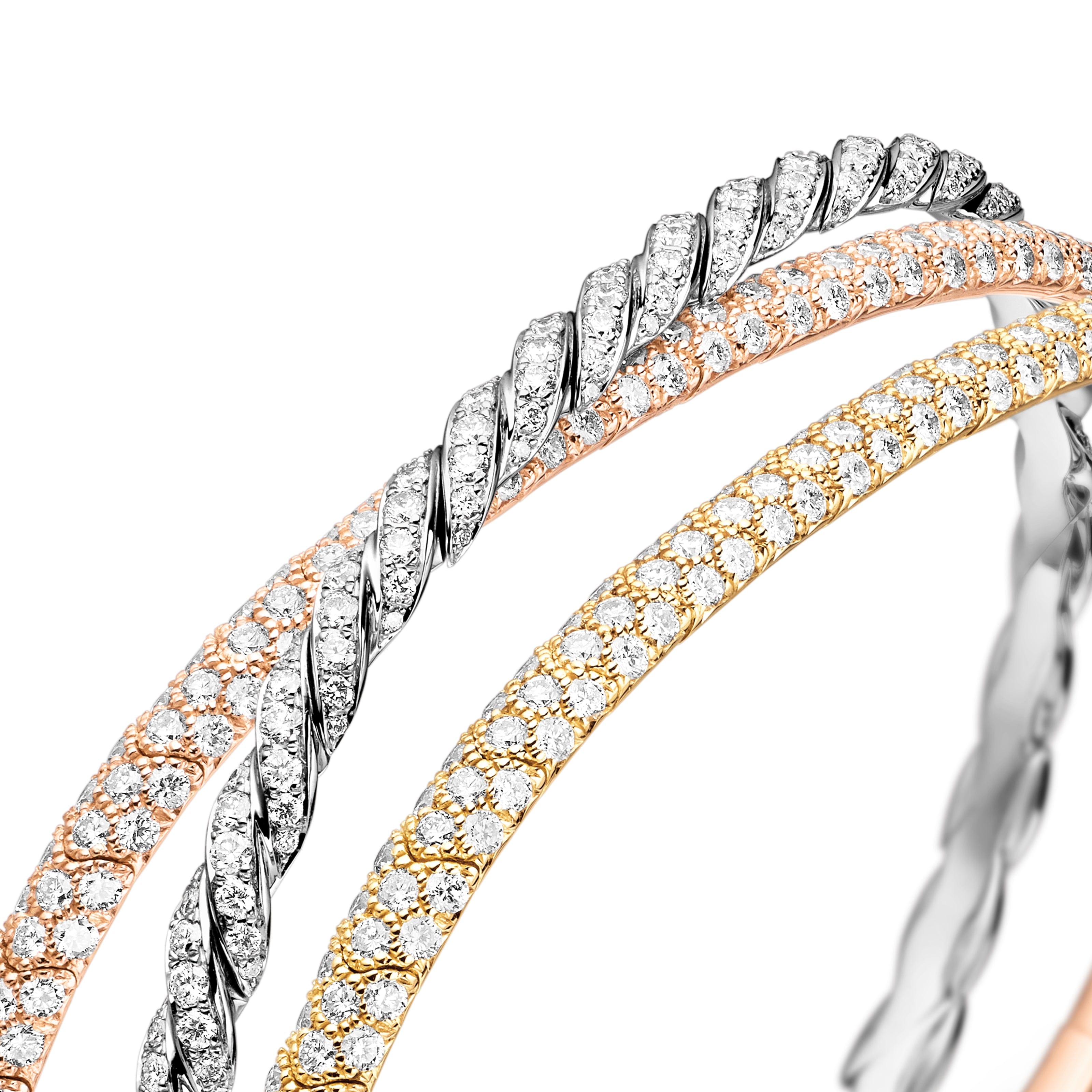 David Yurman Sculpted Cable Collection Bracelet in 18K Multi-color Gold: Yellow/White/Rose