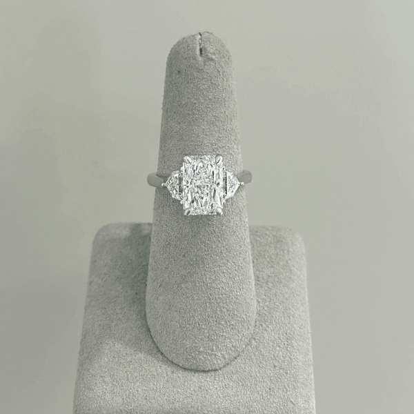 Moyer Collection Platinum 3.55ct Radiant Cut Three-Stone Diamond Complete Engagement Ring - 030525