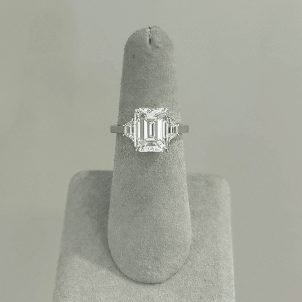 Moyer Collection Platinum 4.26ct Emerald Cut Three-Stone Diamond Complete Engagement Ring - 030523