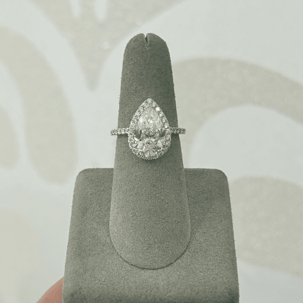 Rahaminov 18k White Gold 3.13ct Pear Diamond Halo Complete Engagement Ring - 030425