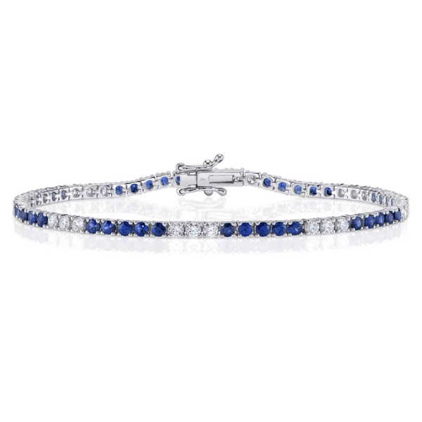 Shy Creation 14K White Gold 1.25ctw Diamond & 2.47ctw Blue Sapphire Tennis Bracelet - SC55027743
