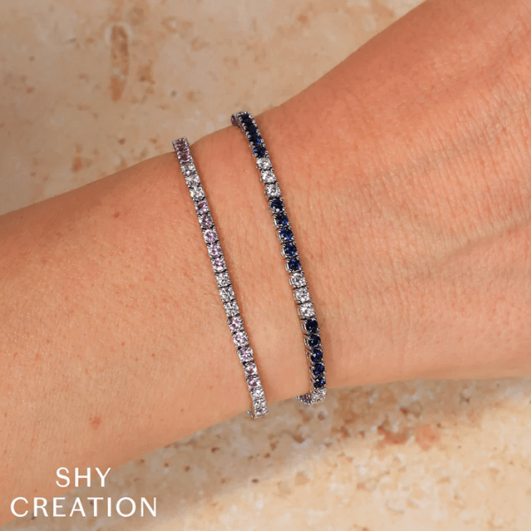 Shy Creation 14K White Gold 1.25ctw Diamond & 2.47ctw Blue Sapphire Tennis Bracelet - SC55027743