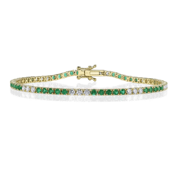 Shy Creation 14K Yellow Gold 1.25ctw Diamond & 1.99ctw Emerald Tennis Bracelet - SC55027750