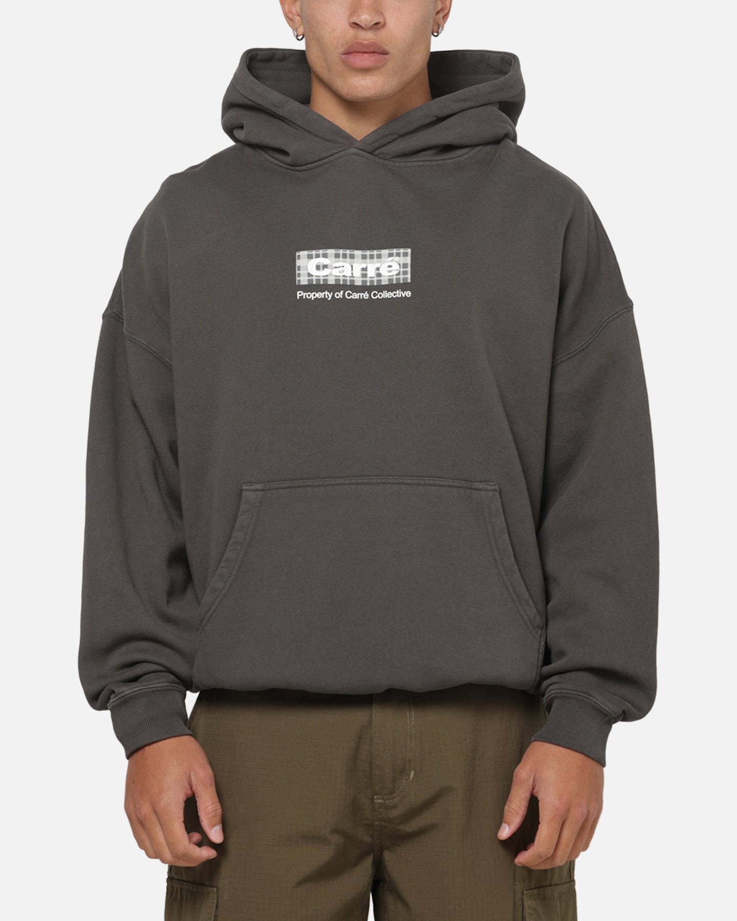 Carre Box Check Hoodie Charcoal