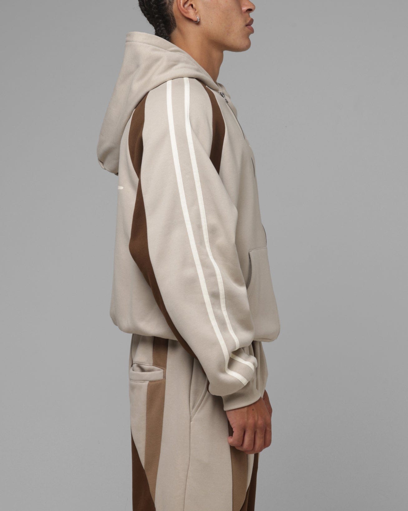 Loiter Hybrid Tek Zip Hoodie Stone