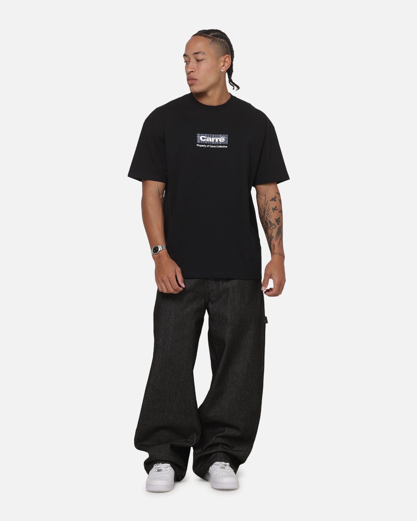 Carre Box Check T-Shirt Solid Black