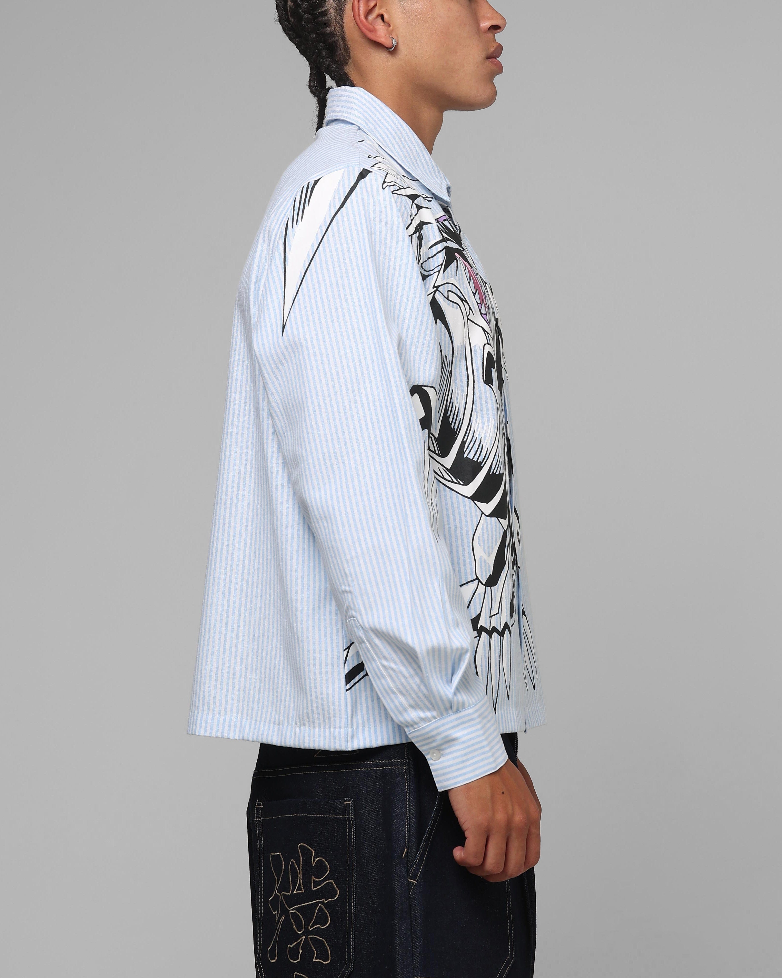Loiter x Yu-Gi-Oh! Blue Eyes Button Up Shirt Blue Stripe