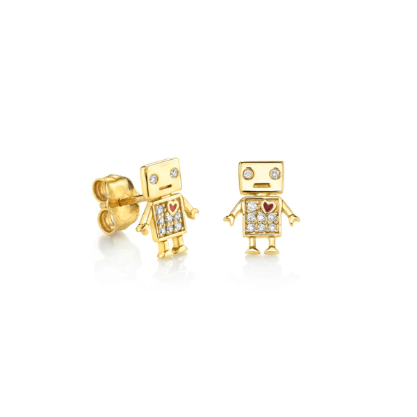 Sydney Evan 14k Yellow Gold & Diamond Robot Earrings
