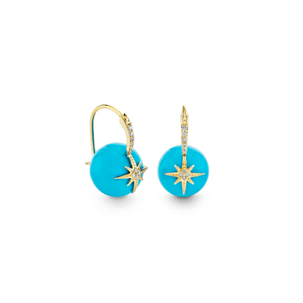 Sydney Evan 14k Yellow Gold & Diamond Starburst Turquoise Earrings