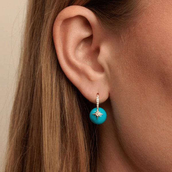 Sydney Evan 14k Yellow Gold & Diamond Starburst Turquoise Earrings
