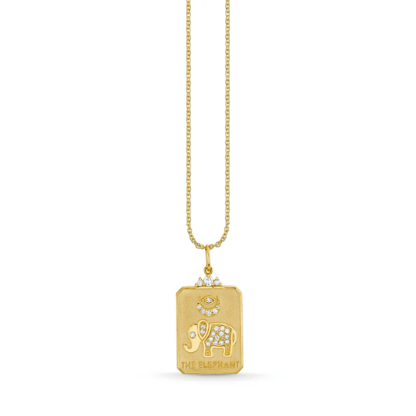 Sydney Evan 14k Yellow Gold & Diamond Elephant Tarot Card Necklace