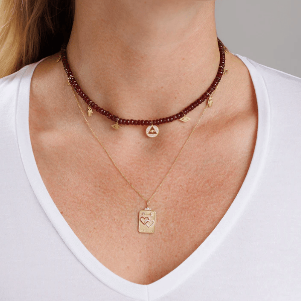 Sydney Evan 14k Yellow Gold & Diamond Ruby Lovers Tarot Card Necklace