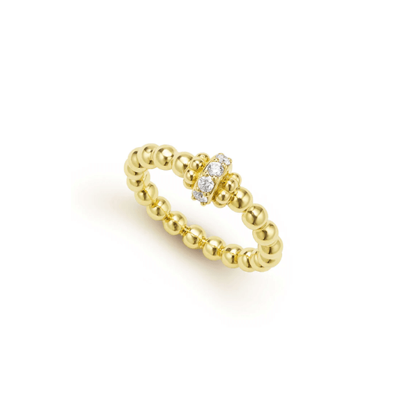 Lagos 18K Gold Caviar Beaded Diamond Rondelle Stacking Ring - 02-10363-DD7