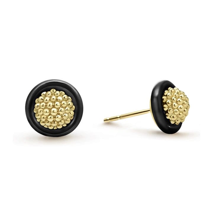 Lagos 18k Gold Caviar and Black Ceramic Stud Earrings - 01-11094-CB