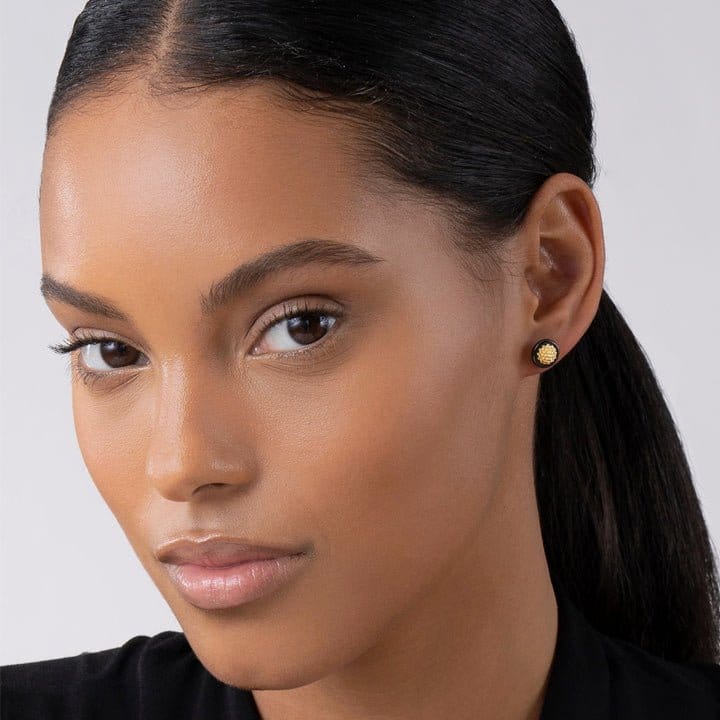 Lagos 18k Gold Caviar and Black Ceramic Stud Earrings - 01-11094-CB
