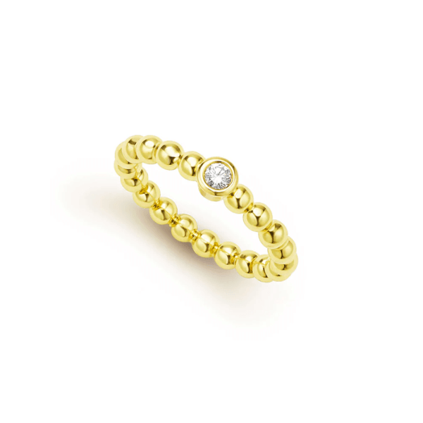 Lagos 18K Gold Caviar Beaded Diamond Stacking Ring - 02-10362-DD7