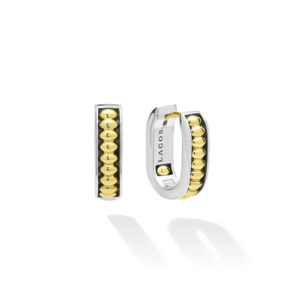 Lagos Signature Caviar Two-Tone Linear Huggie Earrings - 01-82191-00