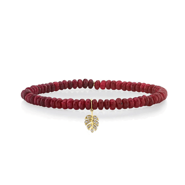Sydney Evan Gold & Diamond Tiny Leaf on Jade Bead Bracelet