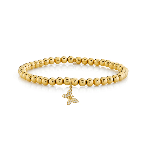 Sydney Evan Gold & Diamond Tiny Butterfly Gold Bead Bracelet