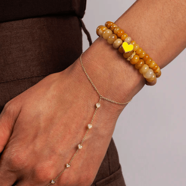 Sydney Evan Gold & Diamond Rondelle on Honey Jade Bead Bracelet