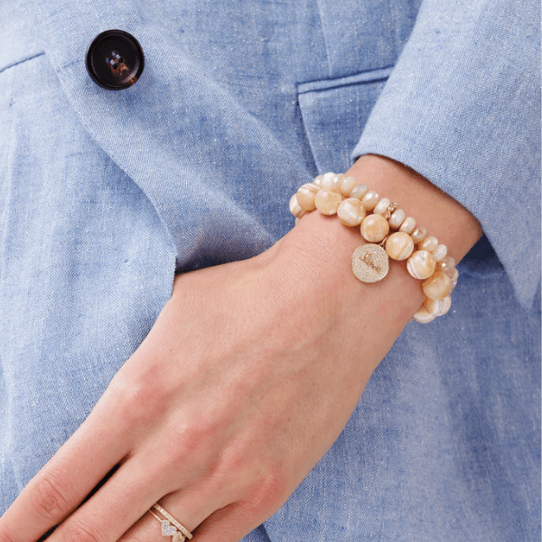 Sydney Evan Gold & Diamond Rondelle on Moonstone Bead Bracelet