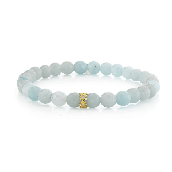 Sydney Evan Gold & Diamond Rondelle on Aquamarine Bead Bracelet